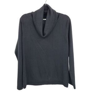 Vintage 80's Sweater Black Wool Blend Non Itch Beaded Cowl Neck Cuffs Hem M